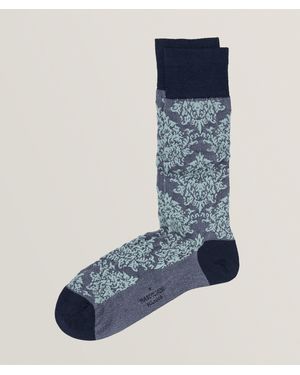 Marcoliani Venezia Damask Stretch-Cotton Blend Crew Socks - Blue
