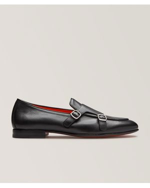 Santoni Leather Double Monkstrap Shoes - Black