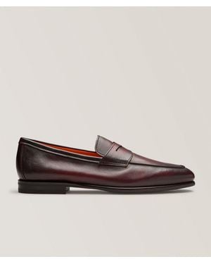 Santoni Carlos Leather Penny Loafers - Brown