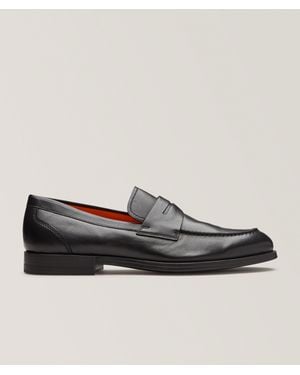 Santoni Diplomat Leather Penny Loafers - Black