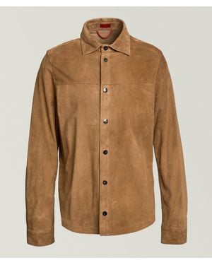 Isaia Suede Snap-Button Overshirt - Brown