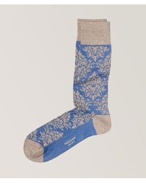 Marcoliani Venezia Damask Stretch-Cotton Blend Crew Socks - Blue