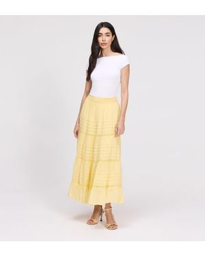 Finery London Imani Cotton Lace Tiered Midi Skirt - Metallic