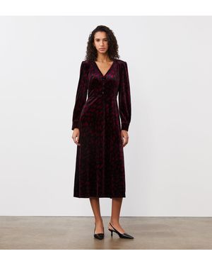 Finery London Layla Velvet Midi Dress - Red