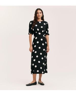 Finery London Mela Polka Dot Spun Midi Tea Dress - Black