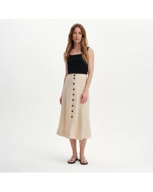 Finery London Frances Button-Through Tailored Midi Skirt - Natural