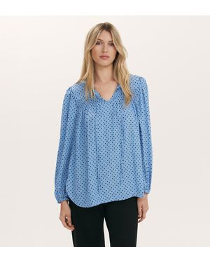 Finery London Kiya Polka Dot Tie Neck Blouse - Blue