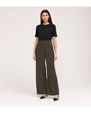 Finery UK Nellie Gaberdine Twill Wide Leg Trousers - Black