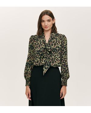 Finery London Lindsay Print Pussy Bow Blouse - Green