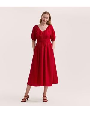 Finery London Piper Cotton Midi Smock Dress - Red