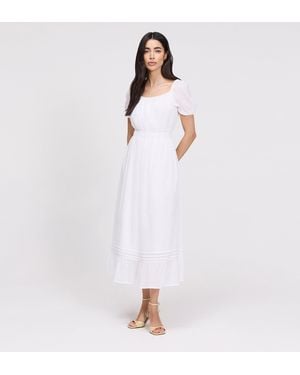 Finery London Mandy Cotton Puff Sleeves Square Neck Midi Dress - White
