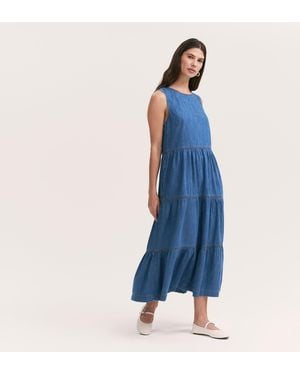 Finery UK Essie Denim Sleeveless Midi Tiered Dress - Blue