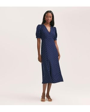 Finery London Colette Polka Dot Crepe Midi Tea Dress - Blue