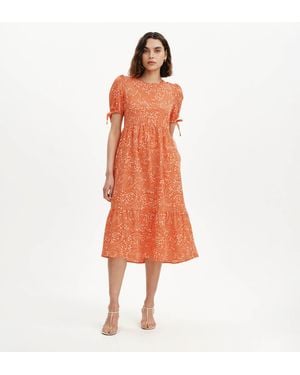 Finery London Jessa Puff Sleeve Midi Tiered Dress - Orange