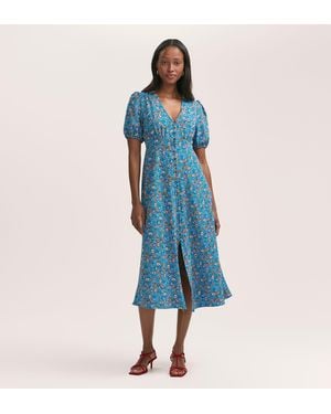 Finery London Robyn Crepe Midi Tea Dress - Blue