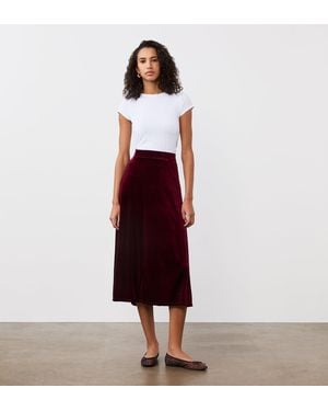 Finery London Ruth Velvet Midi Skirt - Red