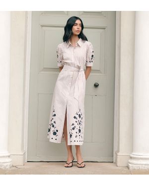 Finery London Daniella Embroidered Midi Shirt Dress - Pink