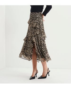 Finery London Kat Chiffon Asymmetric Ruffle Split Front Midi Skirt - Natural