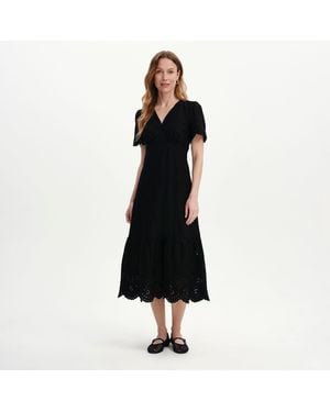 Finery London Quinn Cotton Broderie Lace Trim V-Neck Midi Dress - Black