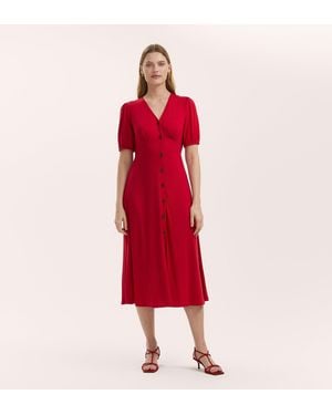 Finery London Milena Jersey Button Through Midi Dress - Red