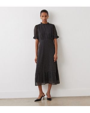 Finery London Camille Polka Dot Chiffon Midi Dress - Black