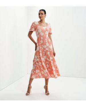 Finery London Teresa Tiered Square Neck Midi Dress - Pink
