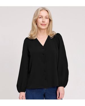Finery London Elvora Button Up V-Neck Top - Black