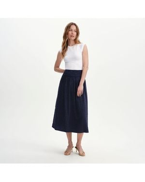 Finery London Vanessa Gingham Seersucker Shirred Waist Midi Skirt - Blue