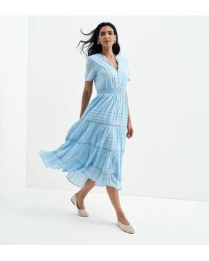 Finery London Juniper Cotton Lace Tiered Midi Dress - Blue