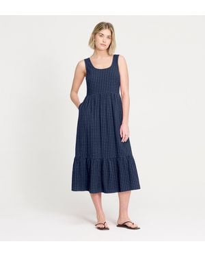 Finery London Cara Gingham Seersucker Tiered Midi Dress - Blue