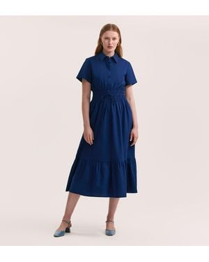 Finery London Penny Cotton Midi Shirt Dress - Blue