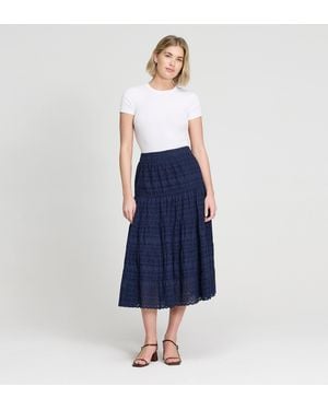 Finery London Siobhan Cotton Broderie Tiered Midi Skirt - Blue