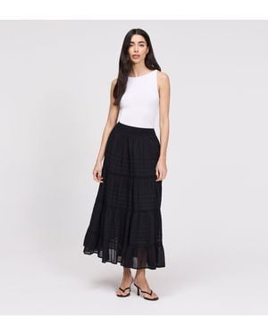 Finery London Imani Cotton Lace Tiered Midi Skirt - Blue