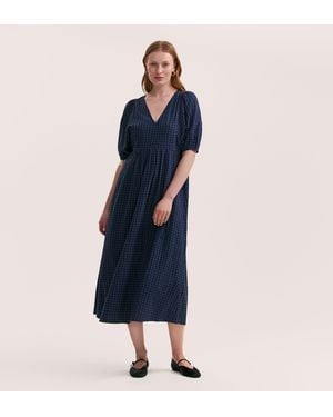 Finery London Chloe Gingham Seersucker Midi Dress - Blue