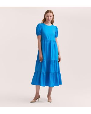 Finery London Genevive Cotton Midi Tiered Dress - Blue