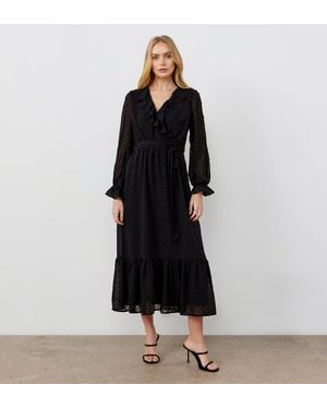 Finery London Rosalie Chiffon Midi Wrap Dress - Black