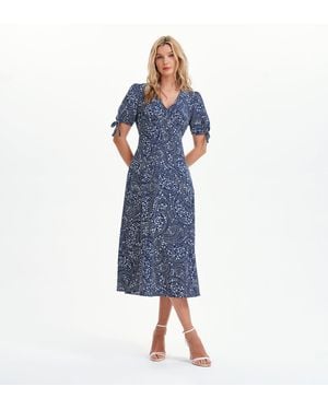 Finery London Gabriella Bow Detail Empire Waist Midi Dress - Blue