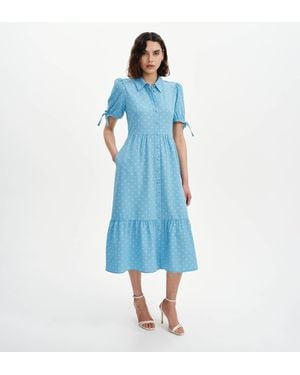 Finery London Estee Polka Dot Tiered Midi Shirt Dress - Blue