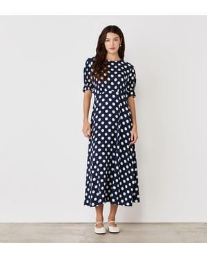 Finery London Mela Polka Dot Midi Tea Dress - Blue