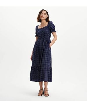 Finery London Dawn Gingham Seersucker Shirred Bodice Midi Dress - Blue
