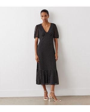 Finery London Loretta Polka Dot Chiffon Midi Dress - Black