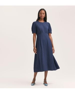Finery London Mela Gingham Seersucker Midi Dress - Blue