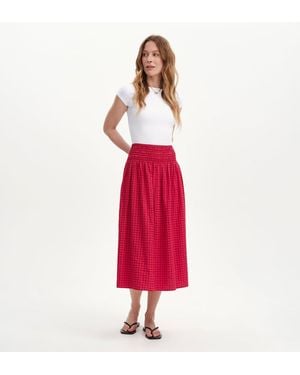 Finery London Vanessa Gingham Seersucker Shirred Waist Midi Skirt