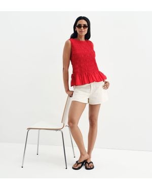 Finery London Malani Cotton Poplin Shirred Peplum Shell Top