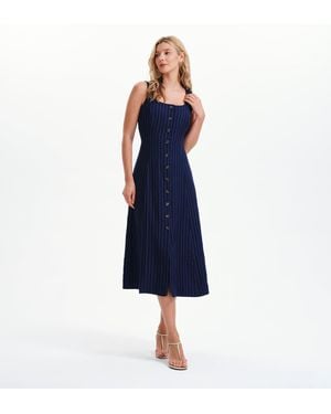 Finery London Jillian Square Neck Sleeveless Button-Through Midi Dress - Blue