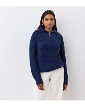 Finery London Wilma Half Zip Funnel Neck Jumper - Blue