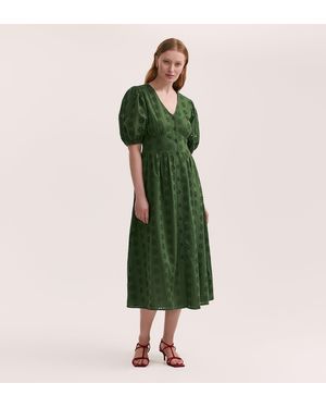 Finery London Una Embroidered Cotton Midi Tea Dress - Green