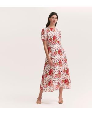 Finery London Lili Coral Floral Midi Tea Dress - Red