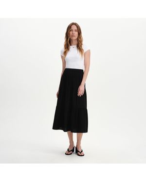 Finery London Harriett Cotton Cheesecloth Tiered Midi Skirt - Black