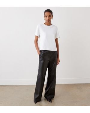 Finery London Theresa High Waisted Wide Leg Leather Trousers - White
